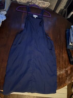 NWOT Hayden Los Angeles Navy Overall Dress Size Small Pinafore Pocket Midi Dress
